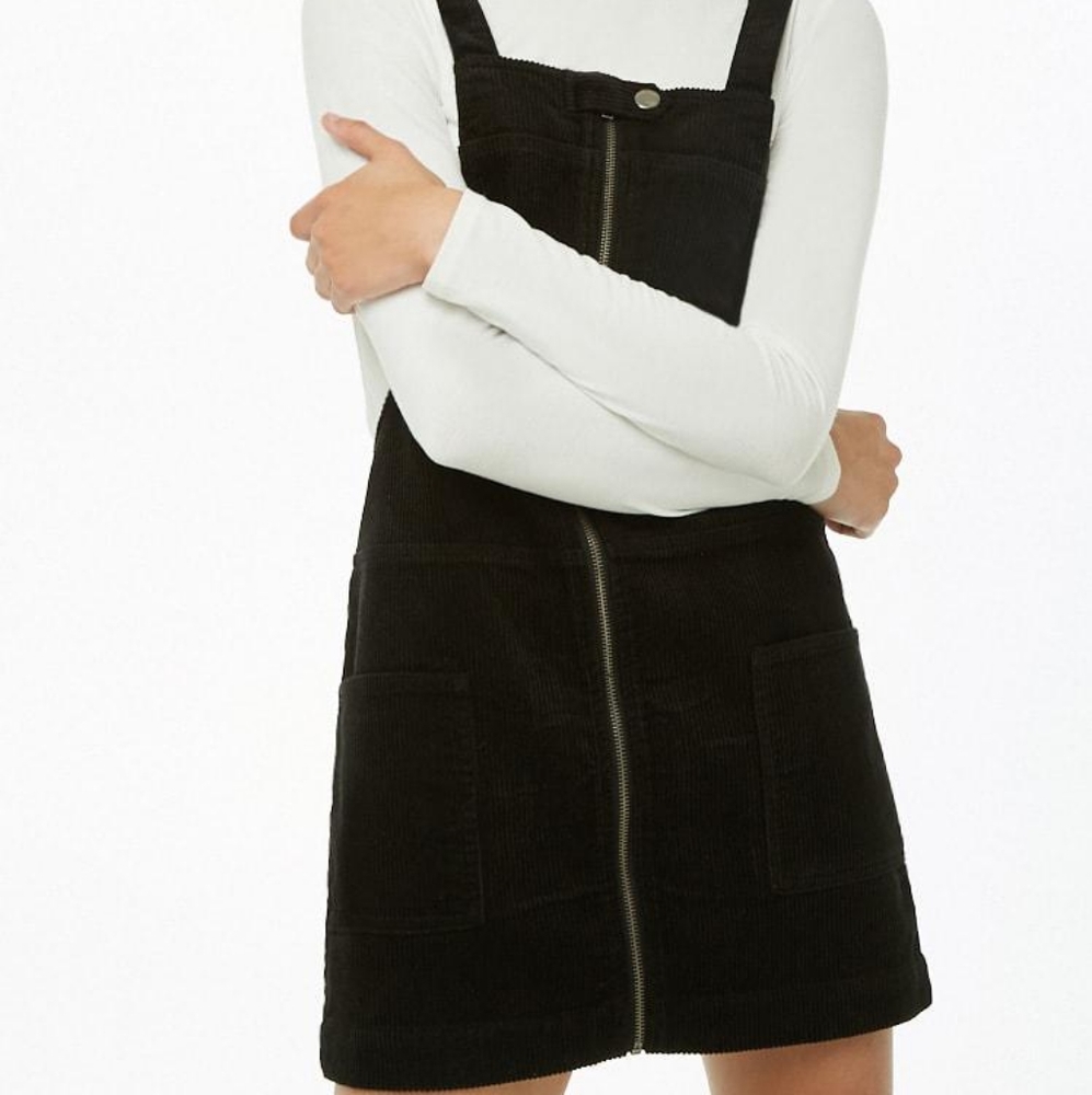 FOREVER 21 Corduroy Zip-Up Overall Mini Dress (L)